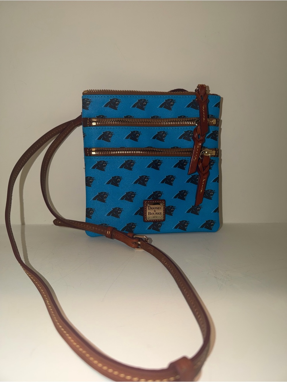 Dooney & Bourke NFL Teal Panthers Print Crossbody with Brown Trim